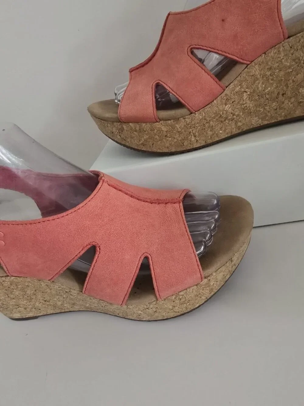 Clarks Annadel Bari Platform Wedge Sandals Pink Leather Shoes 7.5 Y2K 90s Womens